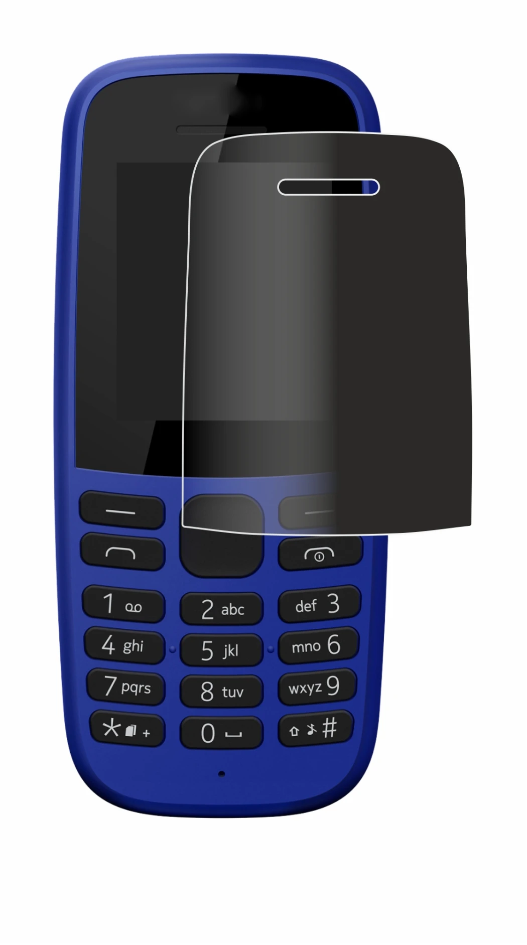 Immagine del dispositivo Nokia 105 DS 2019 con un'ampia varietà di protezioni per lo schermo.