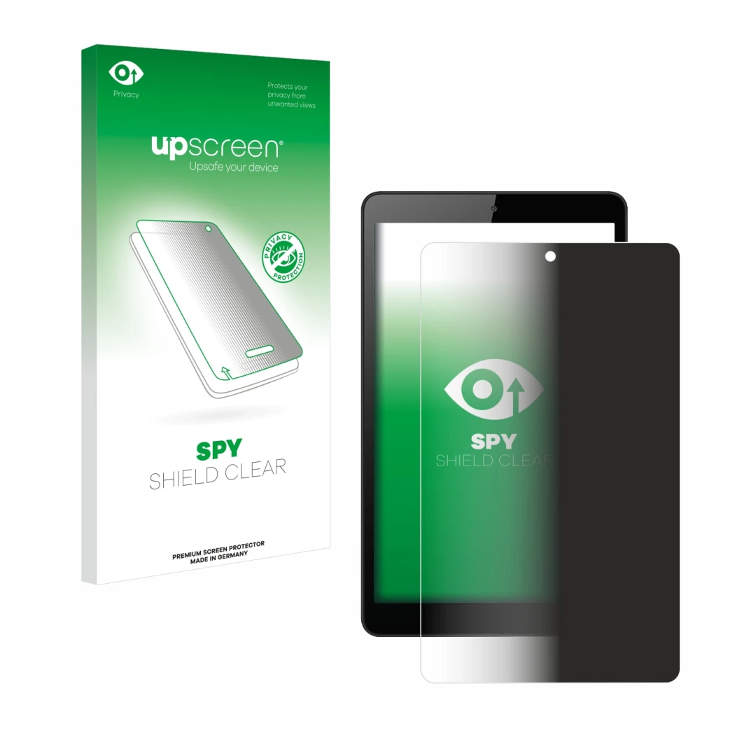 Parte frontale di una confezione del prodotto con il logo del marchio upscreen. Accanto è raffigurato il dispositivo Huawei Me