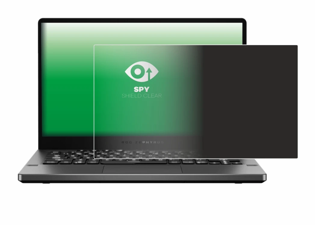 Immagine del dispositivo ASUS ROG Zephyrus G14 GA401 con un'ampia varietà di protezioni per lo schermo.