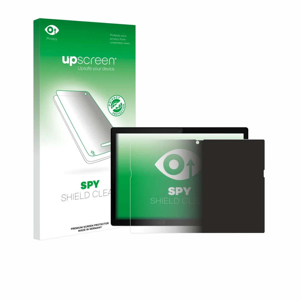 Parte frontale di una confezione del prodotto con il logo del marchio upscreen. Accanto è raffigurato il dispositivo Lenovo Th