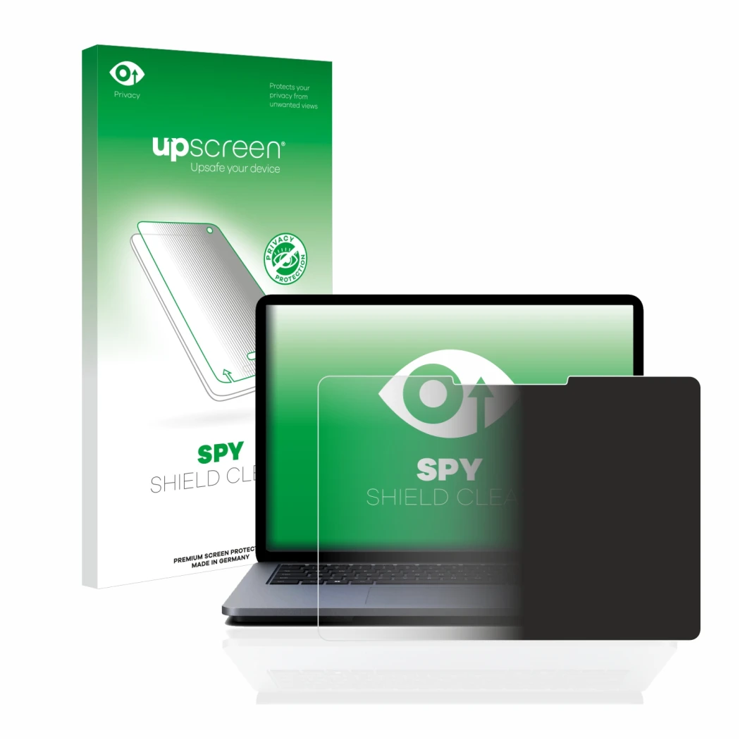 Parte frontale di una confezione del prodotto con il logo del marchio upscreen. Accanto è raffigurato il dispositivo Microsoft