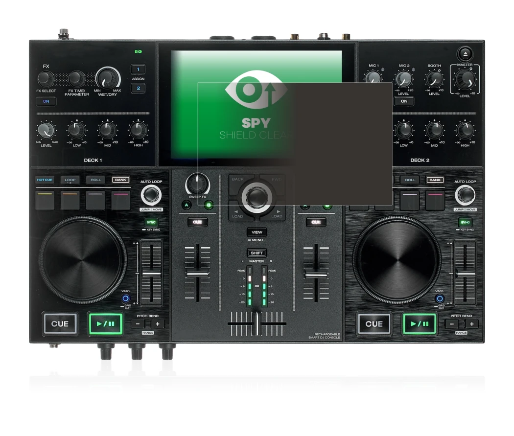 Immagine del dispositivo Denon DJ Prime Go con un'ampia varietà di protezioni per lo schermo.