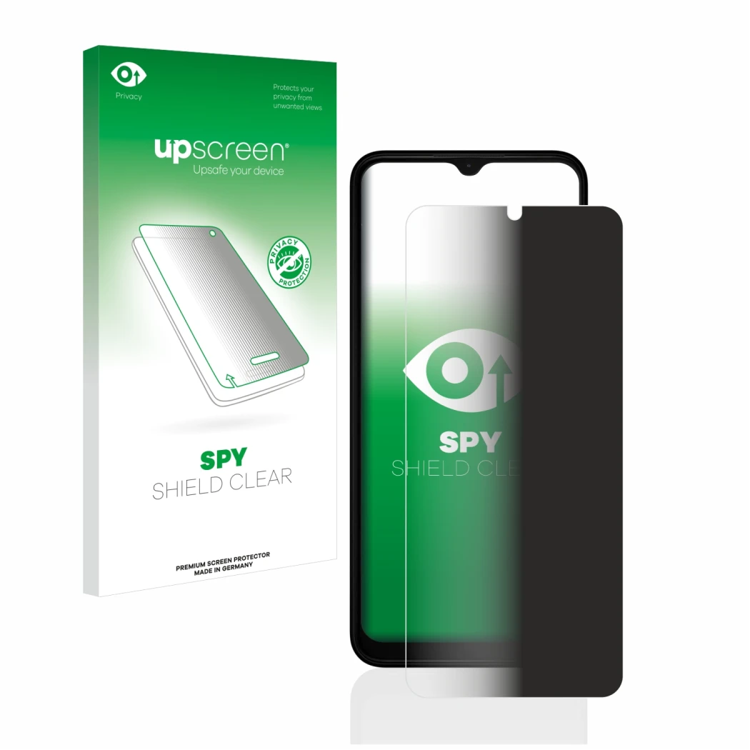 Parte frontale di una confezione del prodotto con il logo del marchio upscreen. Accanto è raffigurato il dispositivo Nokia C22