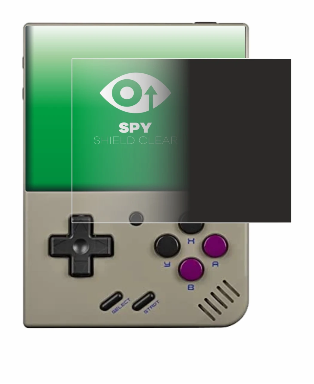 Immagine del dispositivo Miyoo Mini Plus con un'ampia varietà di protezioni per lo schermo.