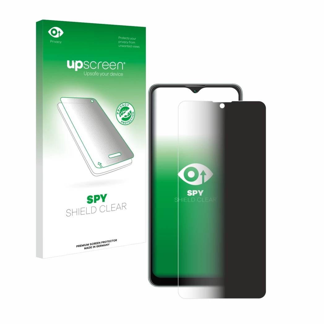 Parte frontale di una confezione del prodotto con il logo del marchio upscreen. Accanto è raffigurato il dispositivo Blackview