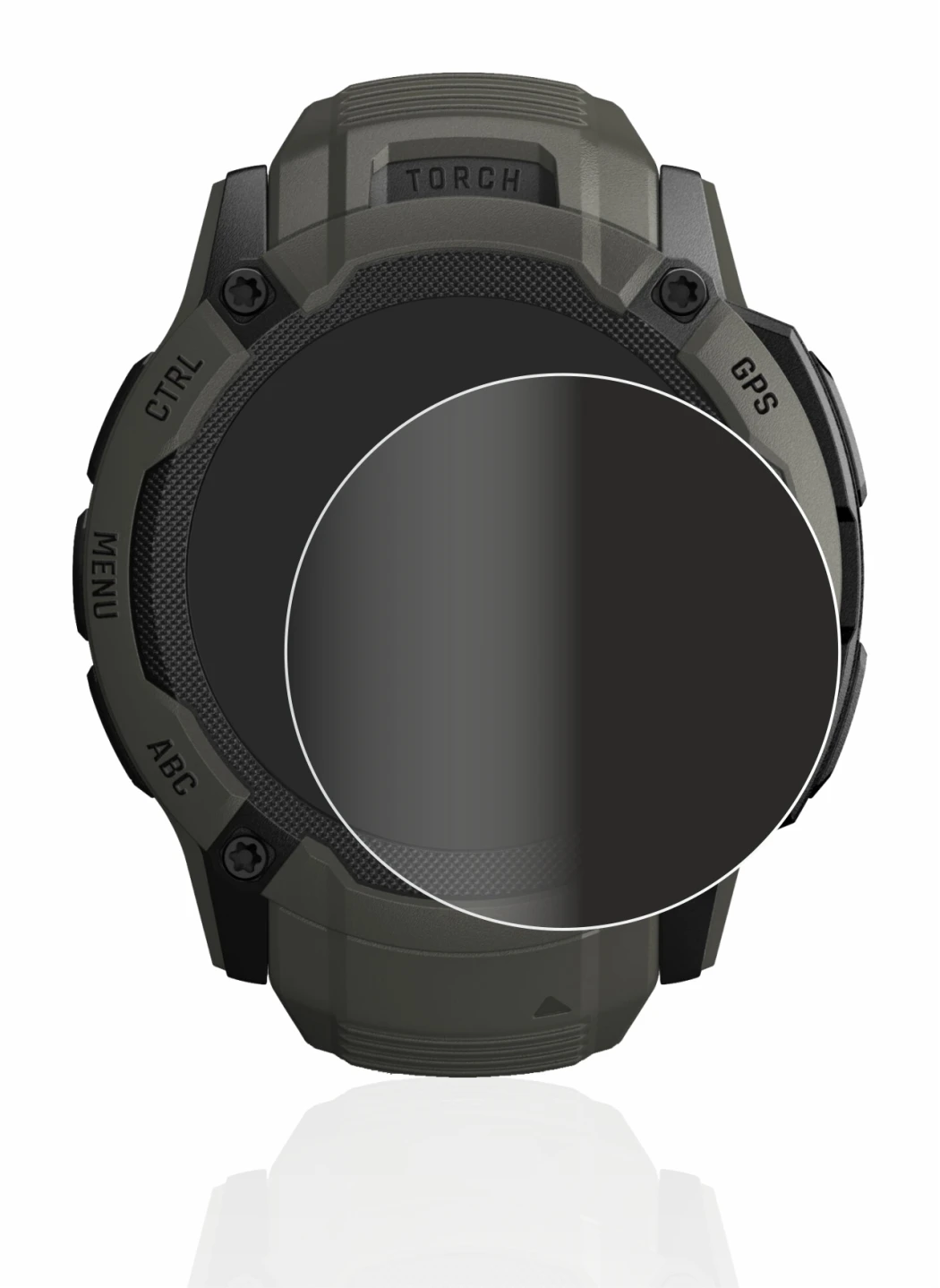 Immagine del dispositivo Garmin Instinct 2X Solar con un'ampia varietà di protezioni per lo schermo.