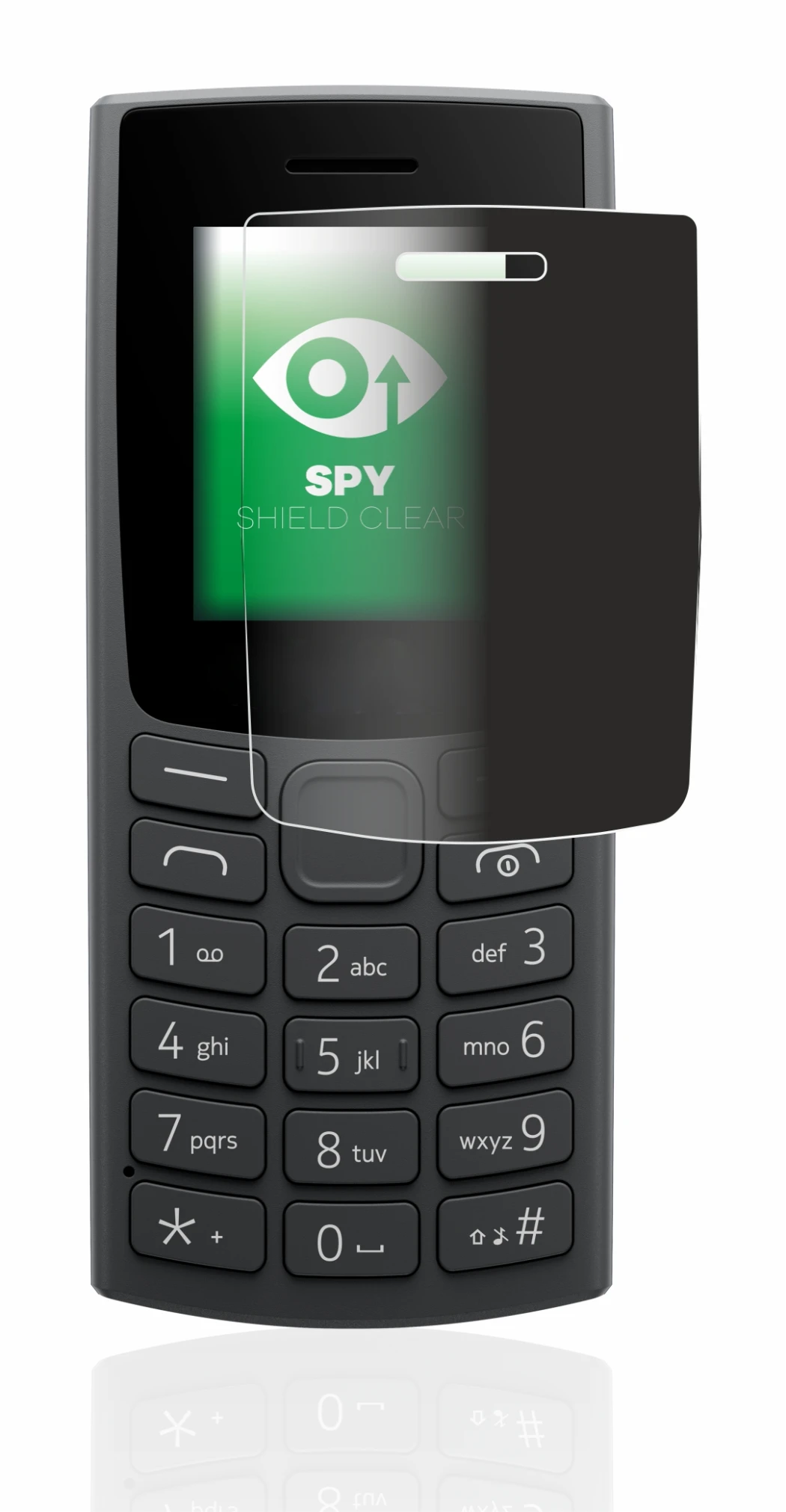 Immagine del dispositivo Nokia 110 (2023) con un'ampia varietà di protezioni per lo schermo.