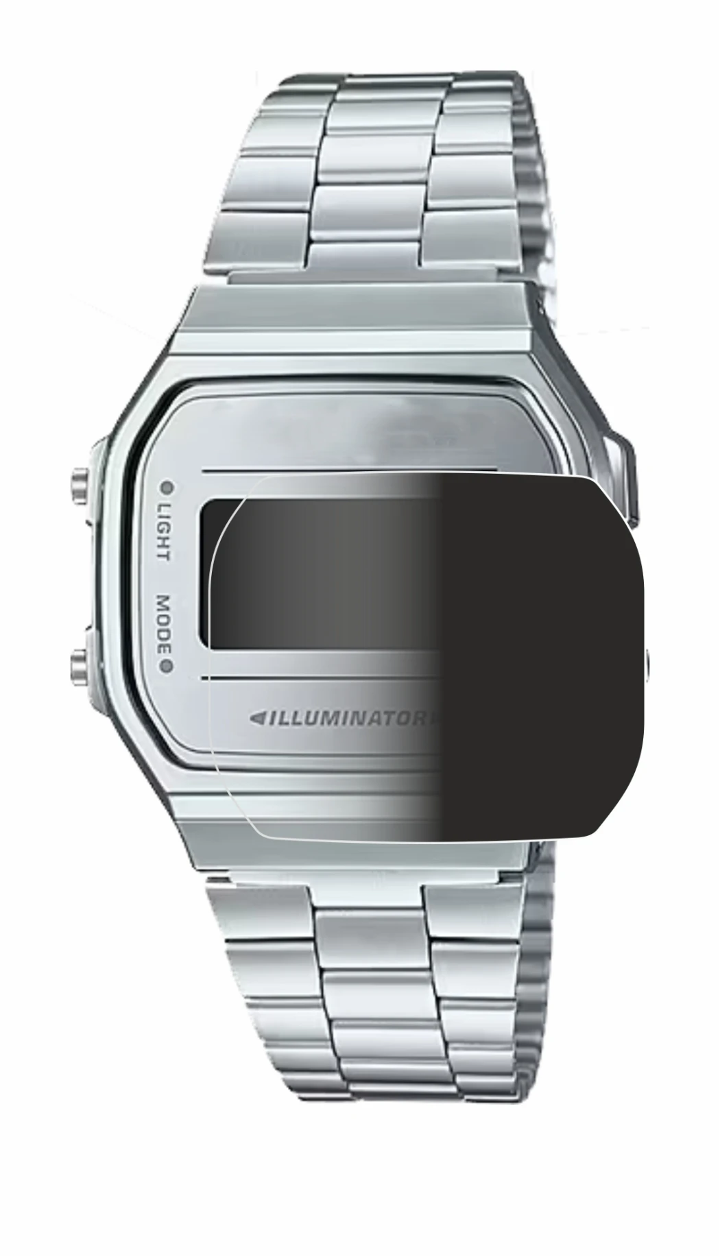 Immagine del dispositivo Casio A168WEM-7EF con un'ampia varietà di protezioni per lo schermo.