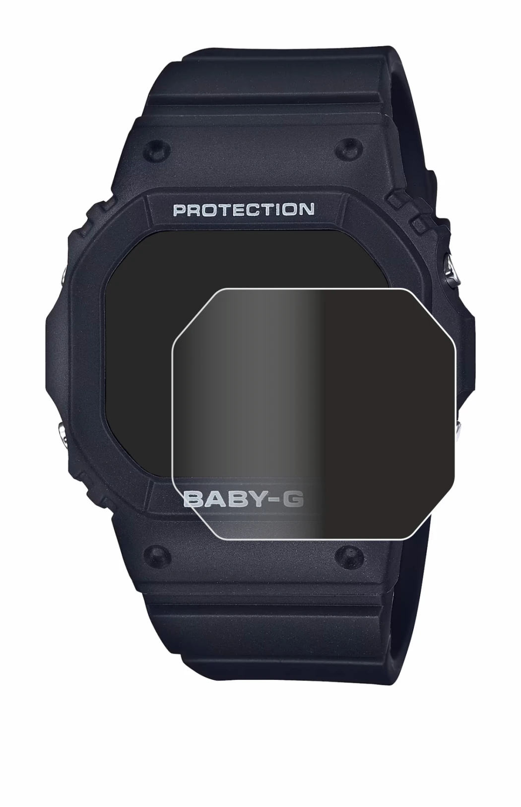 Immagine del dispositivo Casio Baby-G BGD-565 con un'ampia varietà di protezioni per lo schermo.
