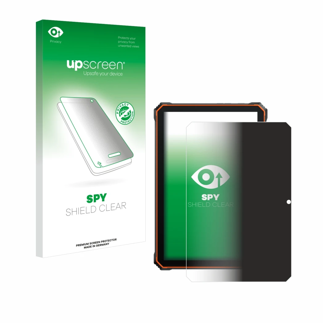 Parte frontale di una confezione del prodotto con il logo del marchio upscreen. Accanto è raffigurato il dispositivo Blackview