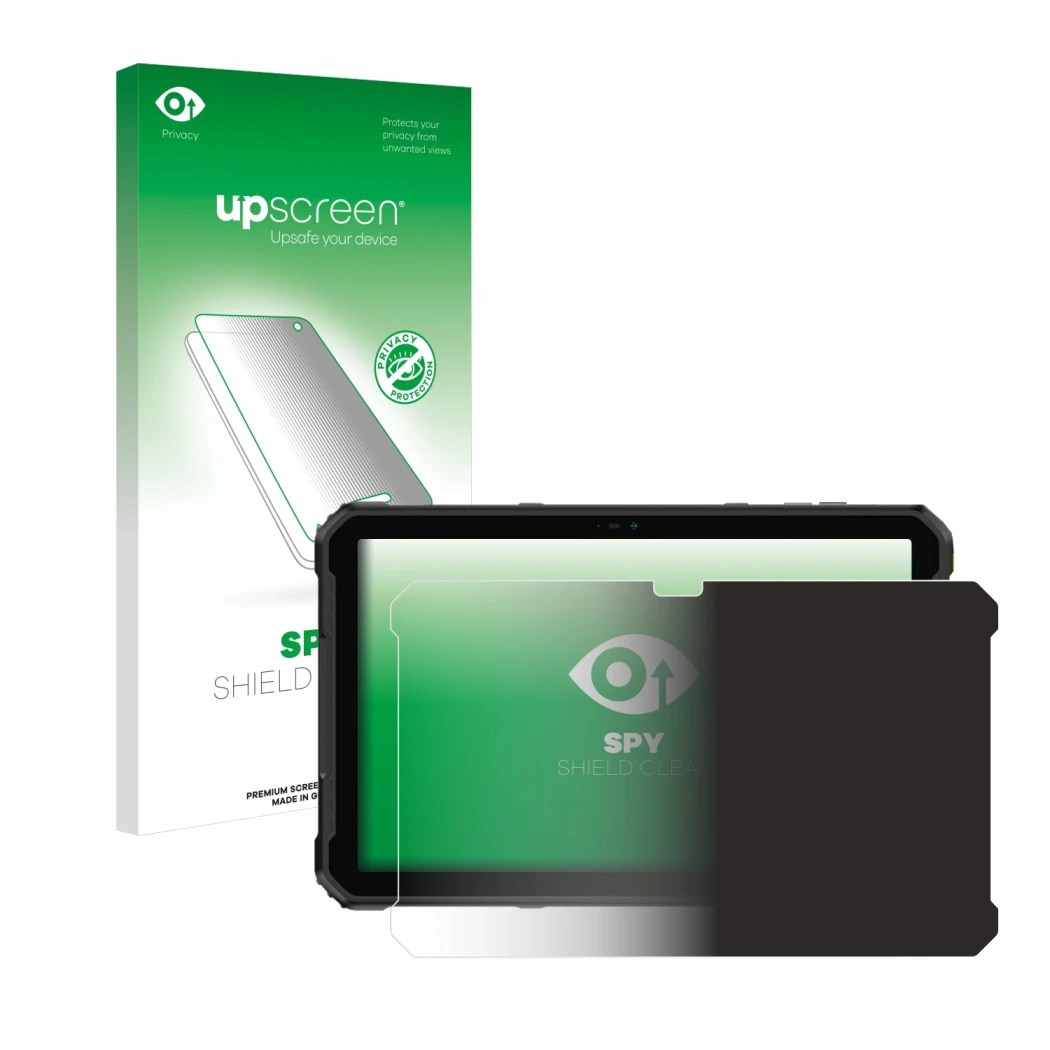 Parte frontale di una confezione del prodotto con il logo del marchio upscreen. Accanto è raffigurato il dispositivo Ulefone A