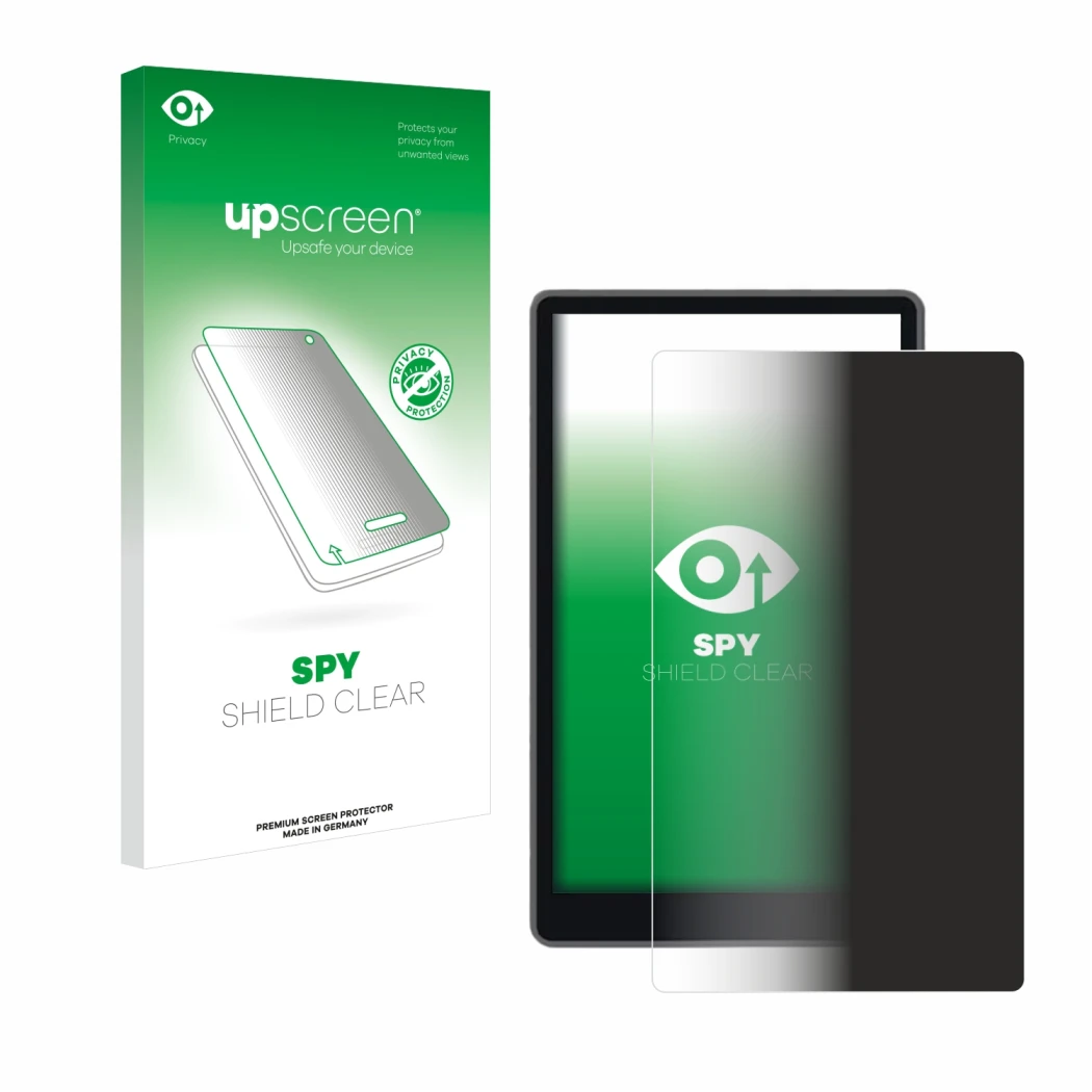 Parte frontale di una confezione del prodotto con il logo del marchio upscreen. Accanto è raffigurato il dispositivo Keystone 