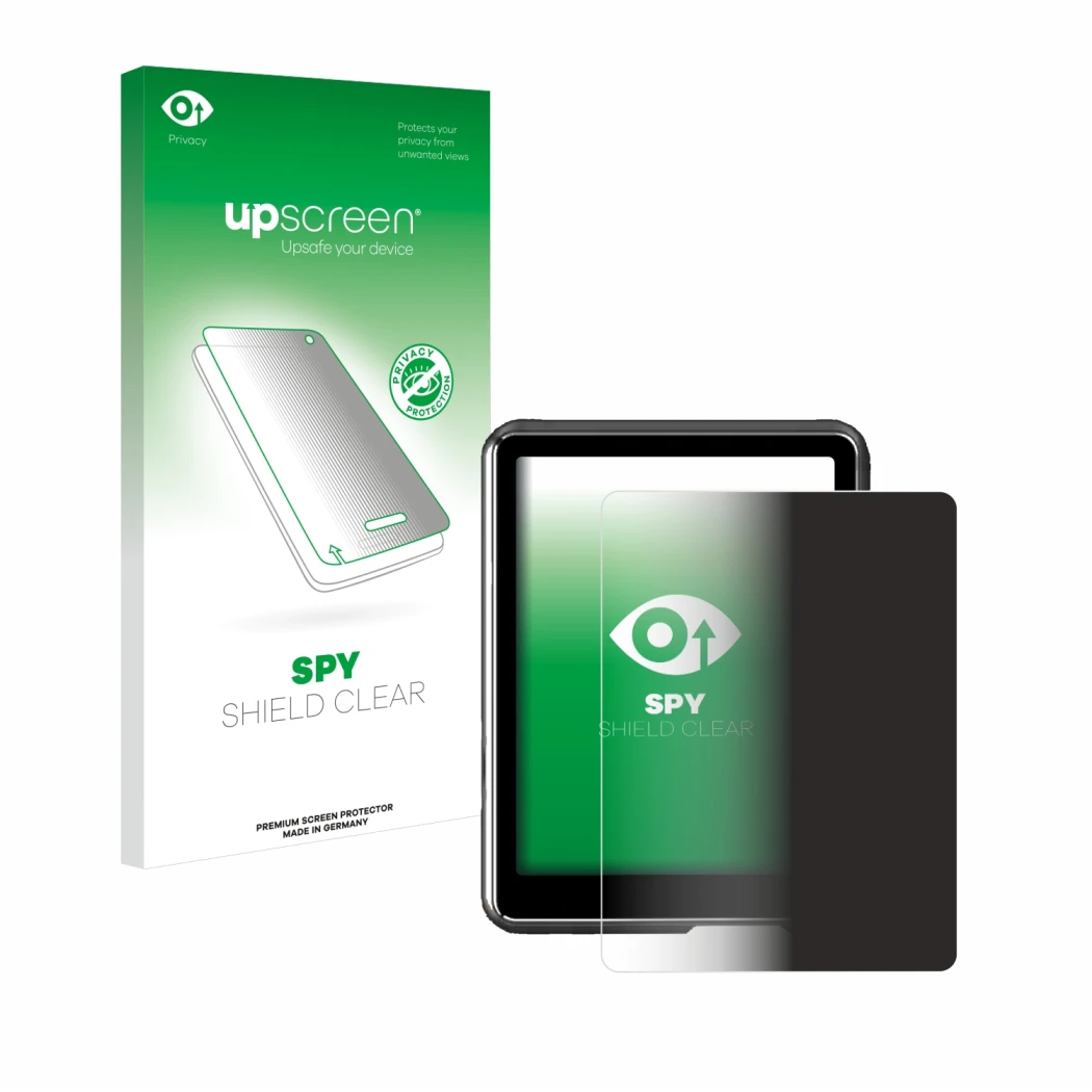 Parte frontale di una confezione del prodotto con il logo del marchio upscreen. Accanto è raffigurato il dispositivo Mechen M3