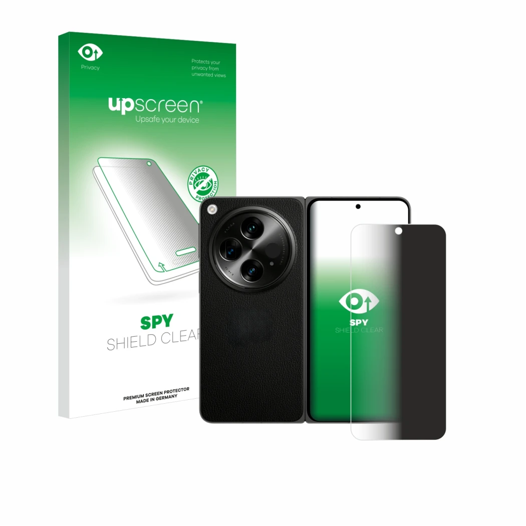Parte frontale di una confezione del prodotto con il logo del marchio upscreen. Accanto è raffigurato il dispositivo OnePlus O