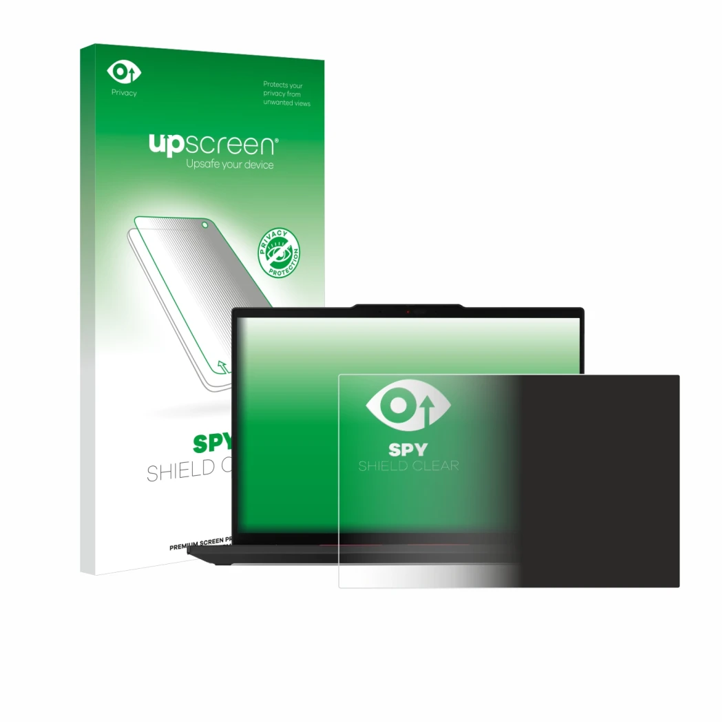 Parte frontale di una confezione del prodotto con il logo del marchio upscreen. Accanto è raffigurato il dispositivo Lenovo Th