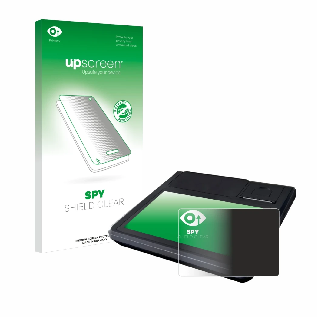 Parte frontale di una confezione del prodotto con il logo del marchio upscreen. Accanto è raffigurato il dispositivo Techfive 