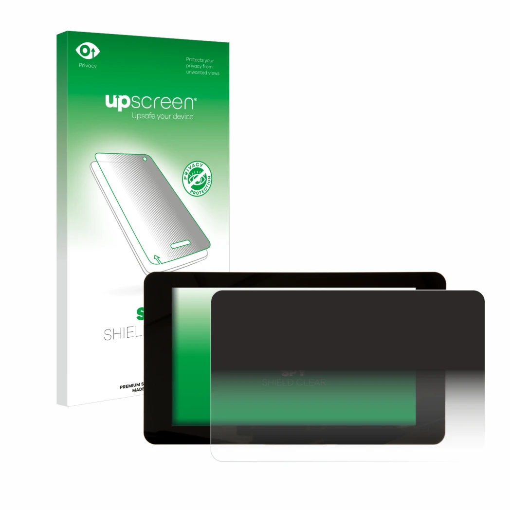 Parte frontale di una confezione del prodotto con il logo del marchio upscreen. Accanto è raffigurato il dispositivo Raspberry
