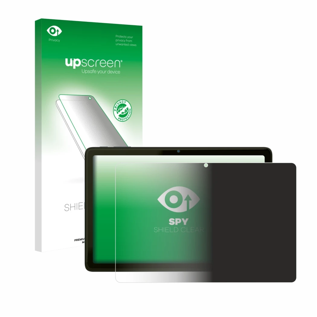 Parte frontale di una confezione del prodotto con il logo del marchio upscreen. Accanto è raffigurato il dispositivo VALE Tabl