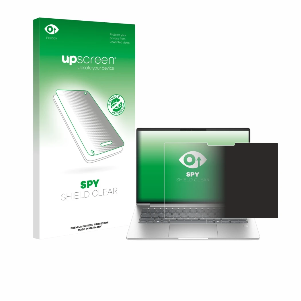 Parte frontale di una confezione del prodotto con il logo del marchio upscreen. Accanto è raffigurato il dispositivo HP ProBoo