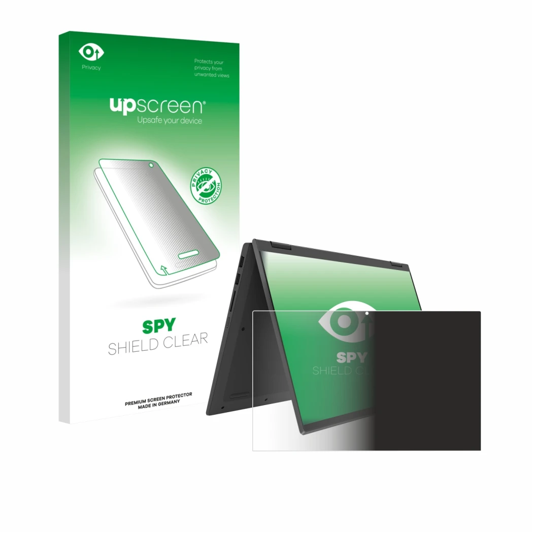 Parte frontale di una confezione del prodotto con il logo del marchio upscreen. Accanto è raffigurato il dispositivo Lenovo Id