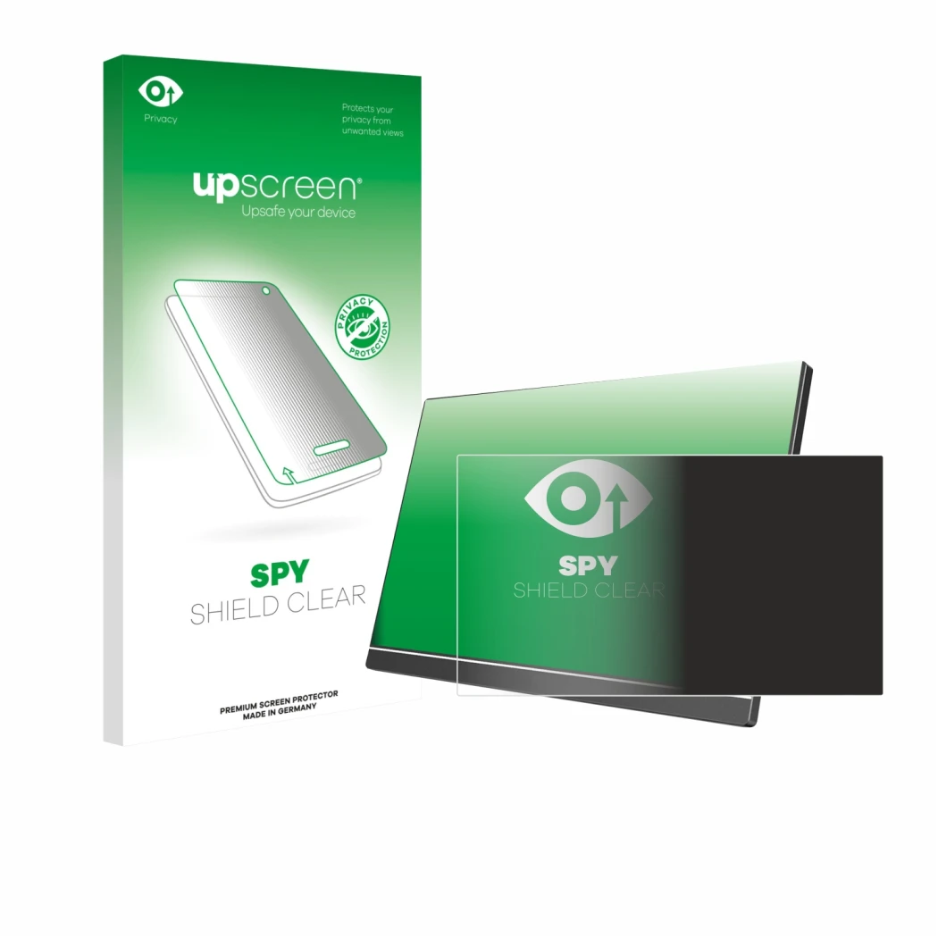 Parte frontale di una confezione del prodotto con il logo del marchio upscreen. Accanto è raffigurato il dispositivo Arzopa ‎6