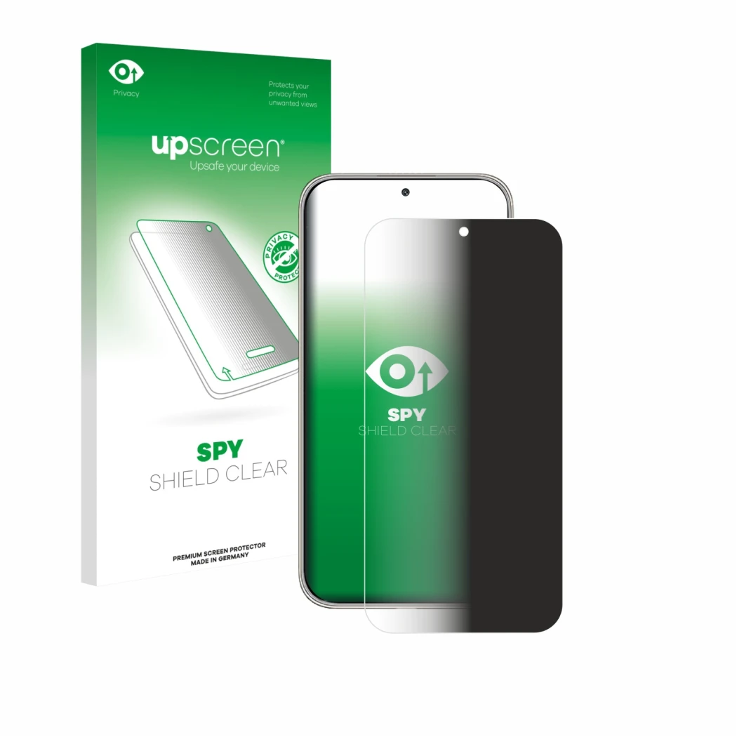 Parte frontale di una confezione del prodotto con il logo del marchio upscreen. Accanto è raffigurato il dispositivo Huawei Ma