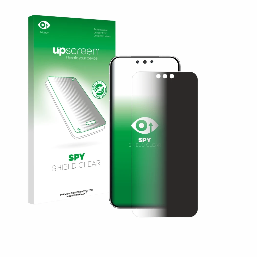 Parte frontale di una confezione del prodotto con il logo del marchio upscreen. Accanto è raffigurato il dispositivo Huawei Ma