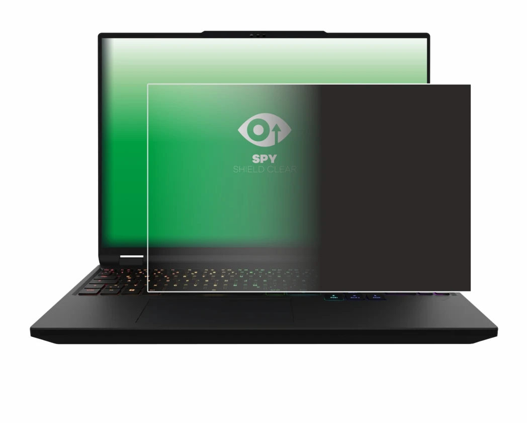 Immagine del dispositivo XMG Apex 16 Max con un'ampia varietà di protezioni per lo schermo.