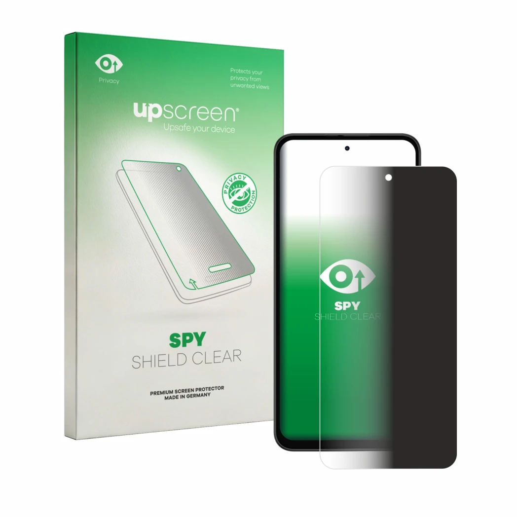 Parte frontale di una confezione del prodotto con il logo del marchio upscreen. Accanto è raffigurato il dispositivo Doogee B1