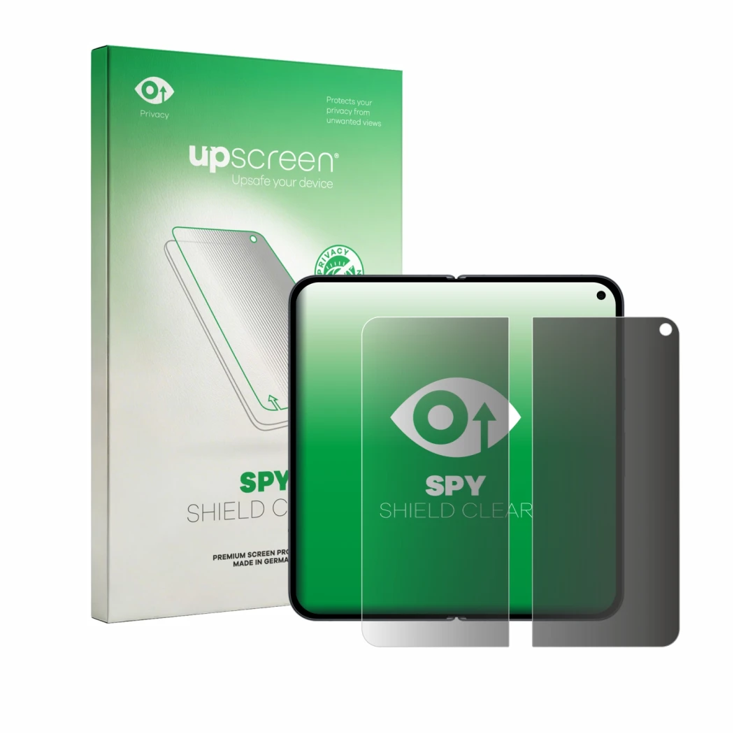 Parte frontale di una confezione del prodotto con il logo del marchio upscreen. Accanto è raffigurato il dispositivo Google Pi