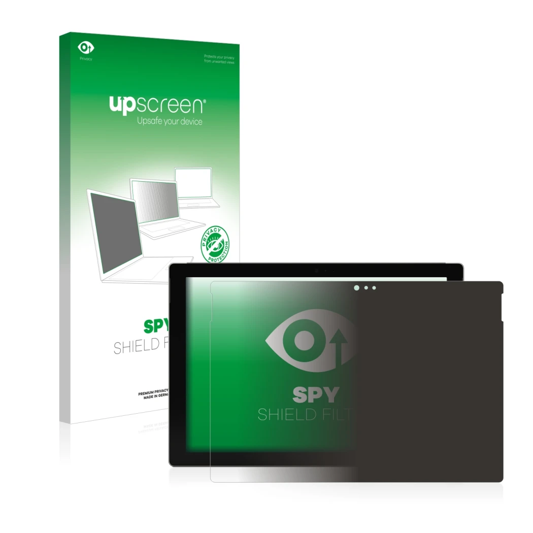Parte frontale di una confezione del prodotto con il logo del marchio upscreen. Accanto è raffigurato il dispositivo Microsoft