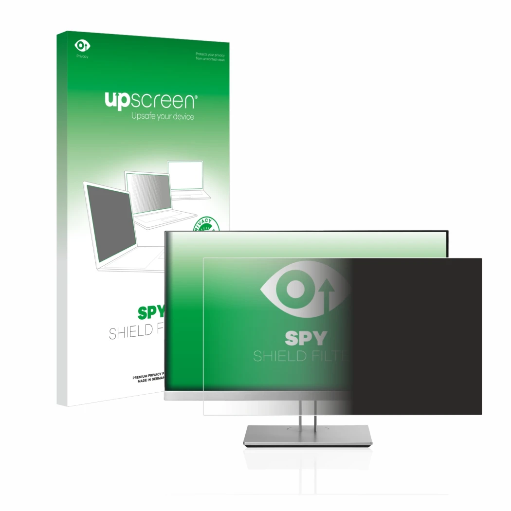 Parte frontale di una confezione del prodotto con il logo del marchio upscreen. Accanto è raffigurato il dispositivo HP EliteD