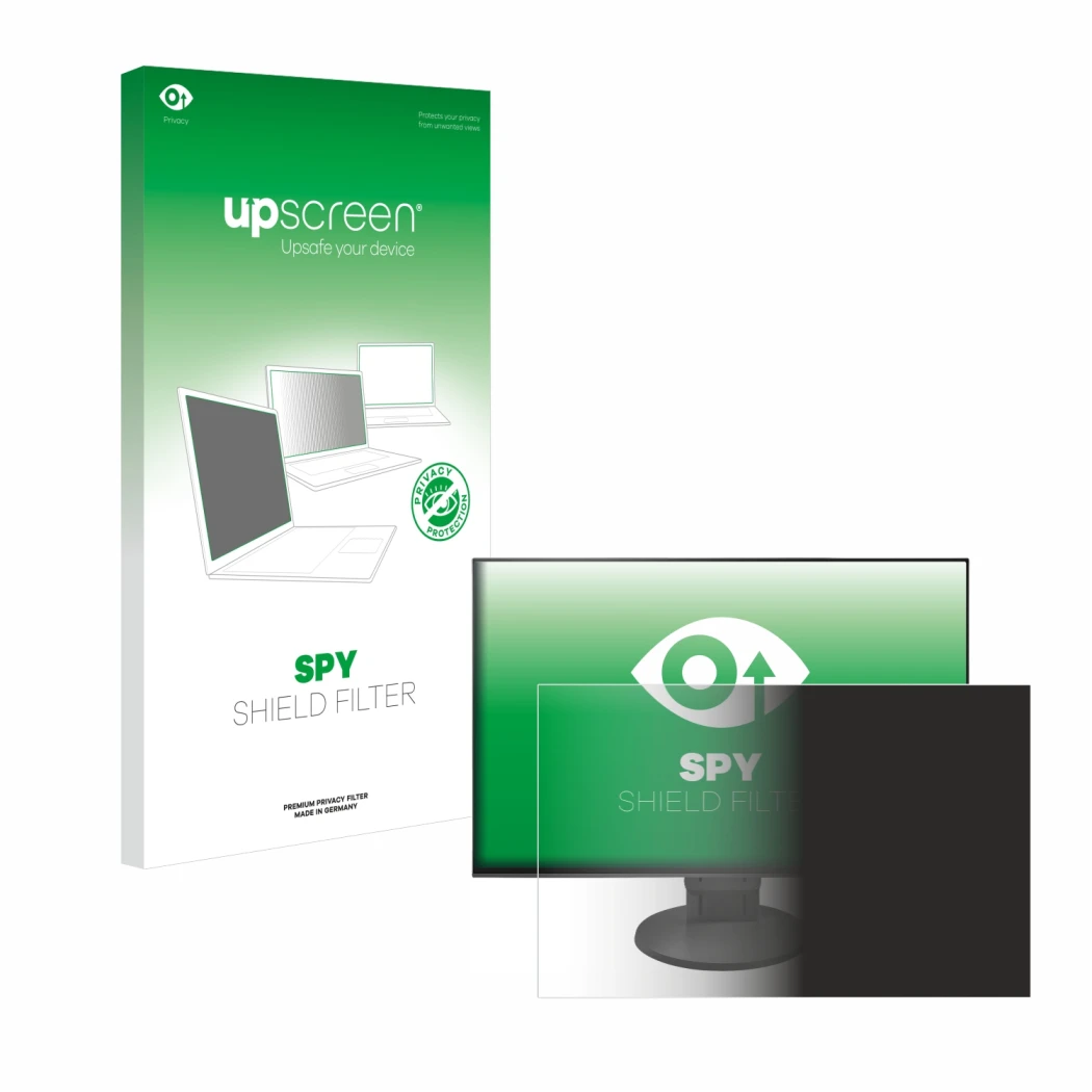 Parte frontale di una confezione del prodotto con il logo del marchio upscreen. Accanto è raffigurato il dispositivo Eizo Flex