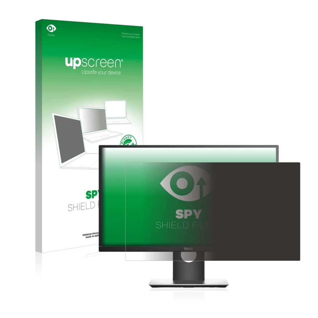 Parte frontale di una confezione del prodotto con il logo del marchio upscreen. Accanto è raffigurato il dispositivo Dell P241