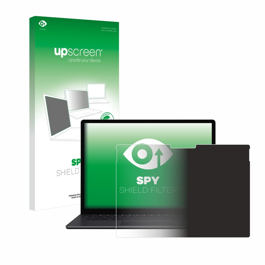 Parte frontale di una confezione del prodotto con il logo del marchio upscreen. Accanto è raffigurato il dispositivo Microsoft