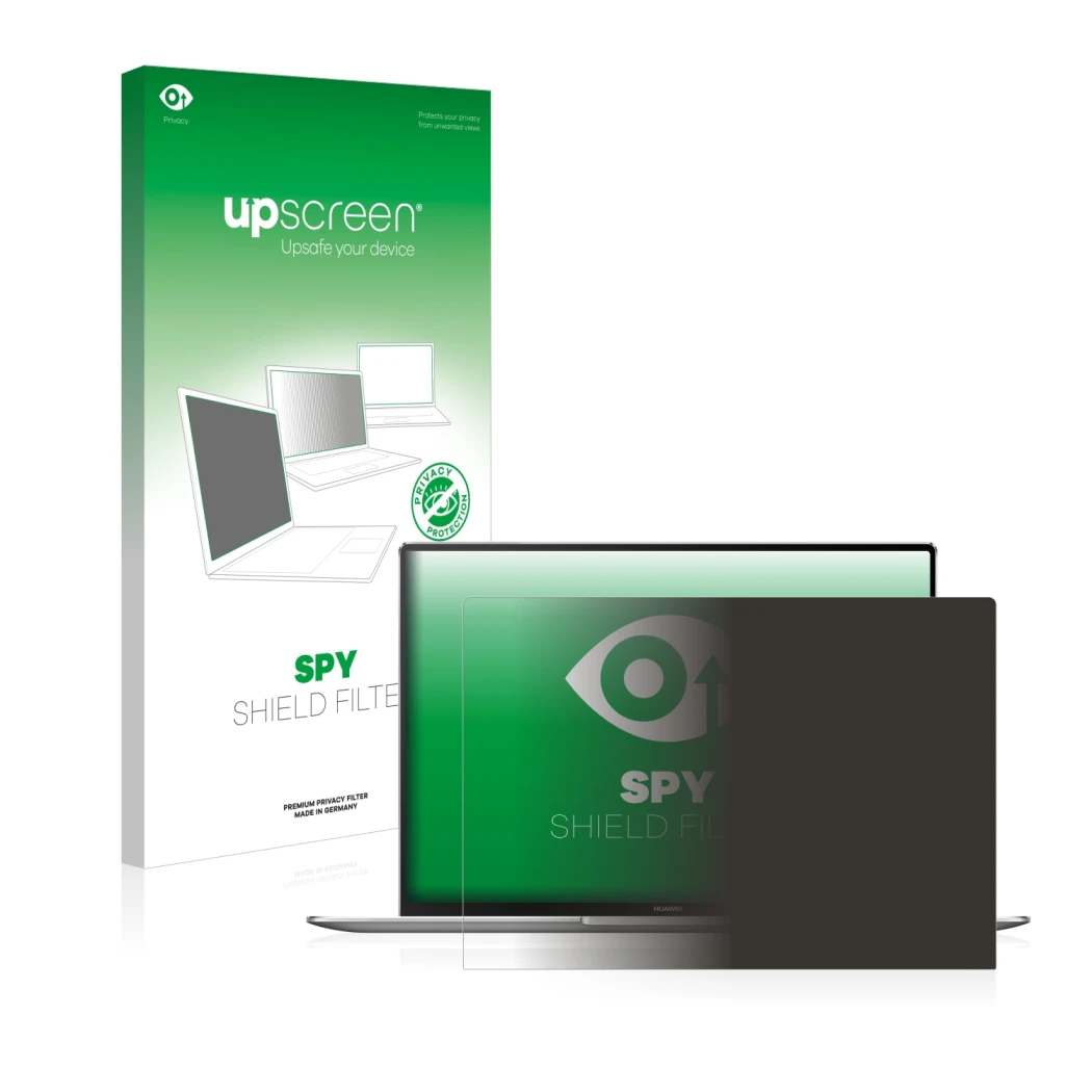 Parte frontale di una confezione del prodotto con il logo del marchio upscreen. Accanto è raffigurato il dispositivo Huawei Ma
