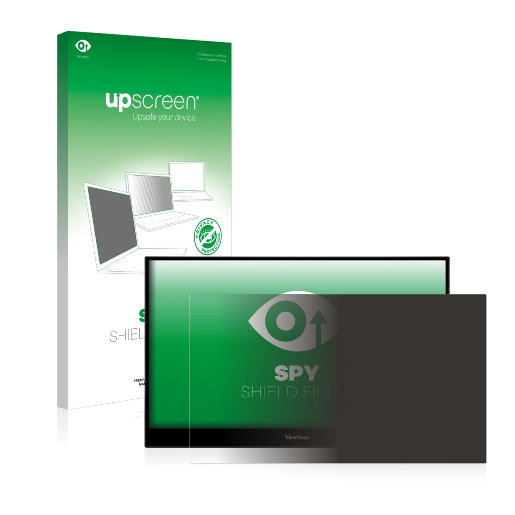 Parte frontale di una confezione del prodotto con il logo del marchio upscreen. Accanto è raffigurato il dispositivo ViewSonic