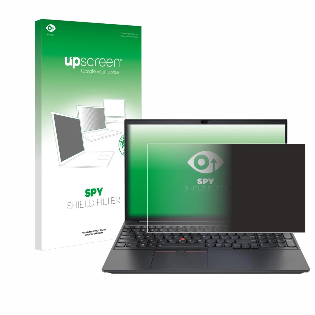 Parte frontale di una confezione del prodotto con il logo del marchio upscreen. Accanto è raffigurato il dispositivo Lenovo Th