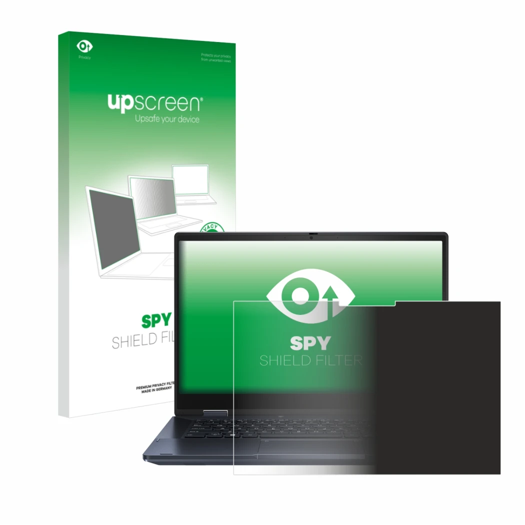 Parte frontale di una confezione del prodotto con il logo del marchio upscreen. Accanto è raffigurato il dispositivo ASUS Expe