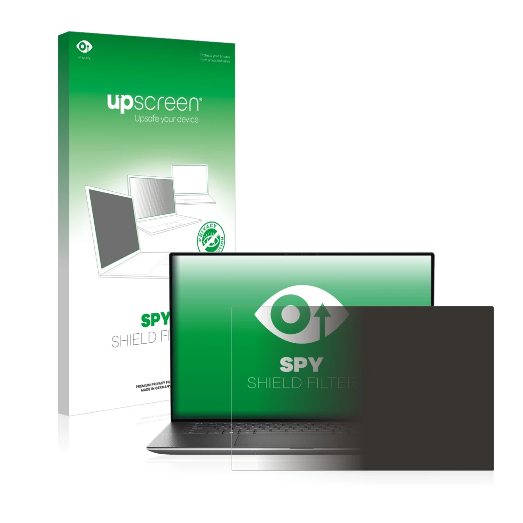 Parte frontale di una confezione del prodotto con il logo del marchio upscreen. Accanto è raffigurato il dispositivo Dell Prec