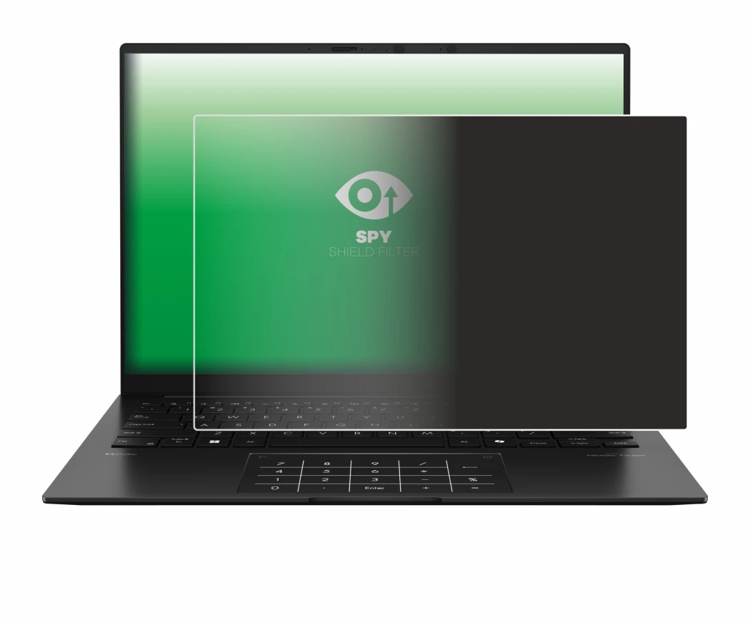 Immagine del dispositivo ASUS ZenBook 14 OLED UM3406 con un'ampia varietà di protezioni per lo schermo.