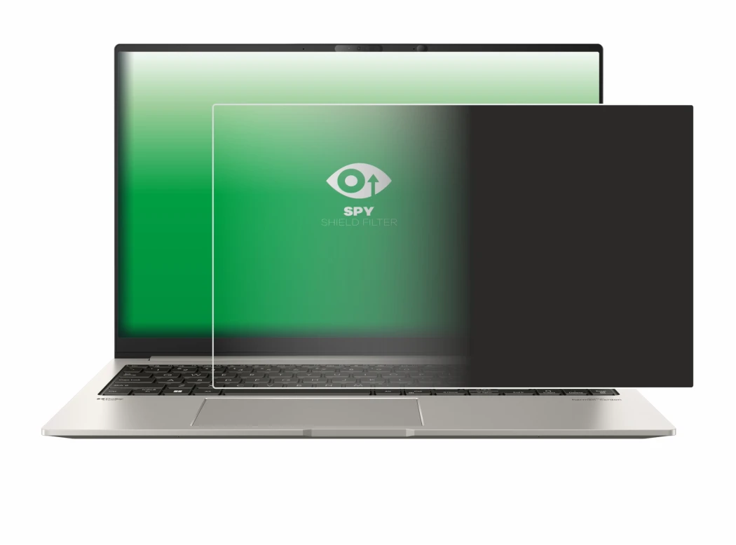 Immagine del dispositivo ASUS ZenBook 15 OLED UM3504 con un'ampia varietà di protezioni per lo schermo.