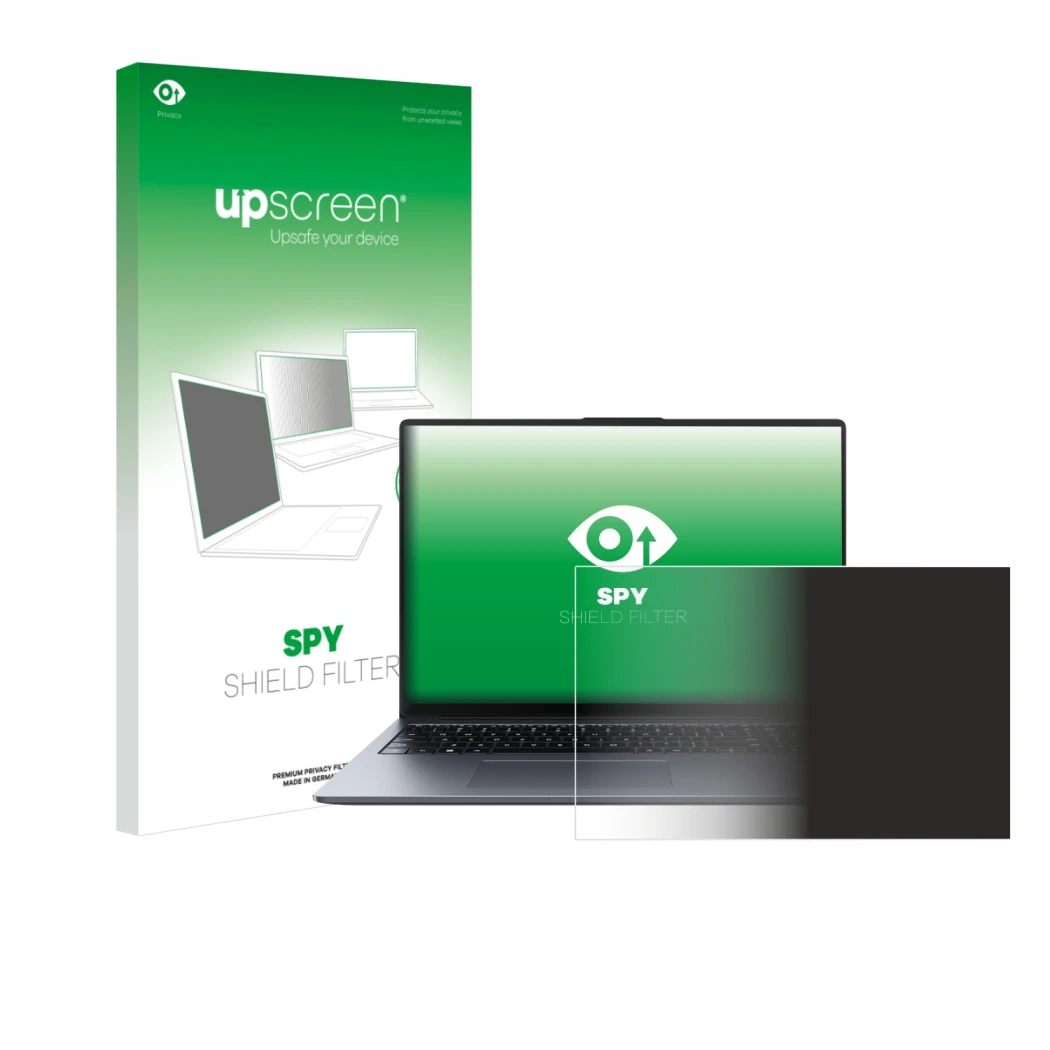 Parte frontale di una confezione del prodotto con il logo del marchio upscreen. Accanto è raffigurato il dispositivo Huawei Ma