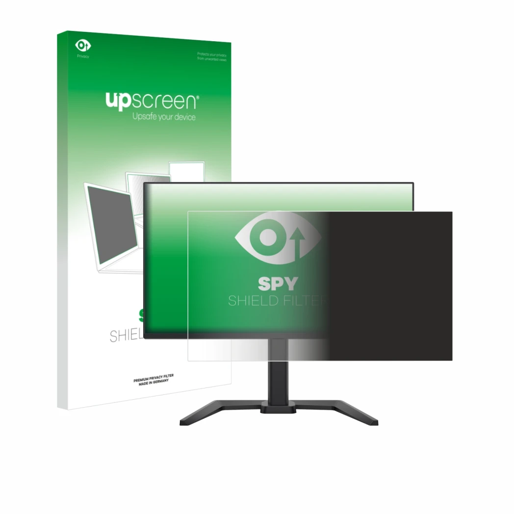 Parte frontale di una confezione del prodotto con il logo del marchio upscreen. Accanto è raffigurato il dispositivo Iiyama G-