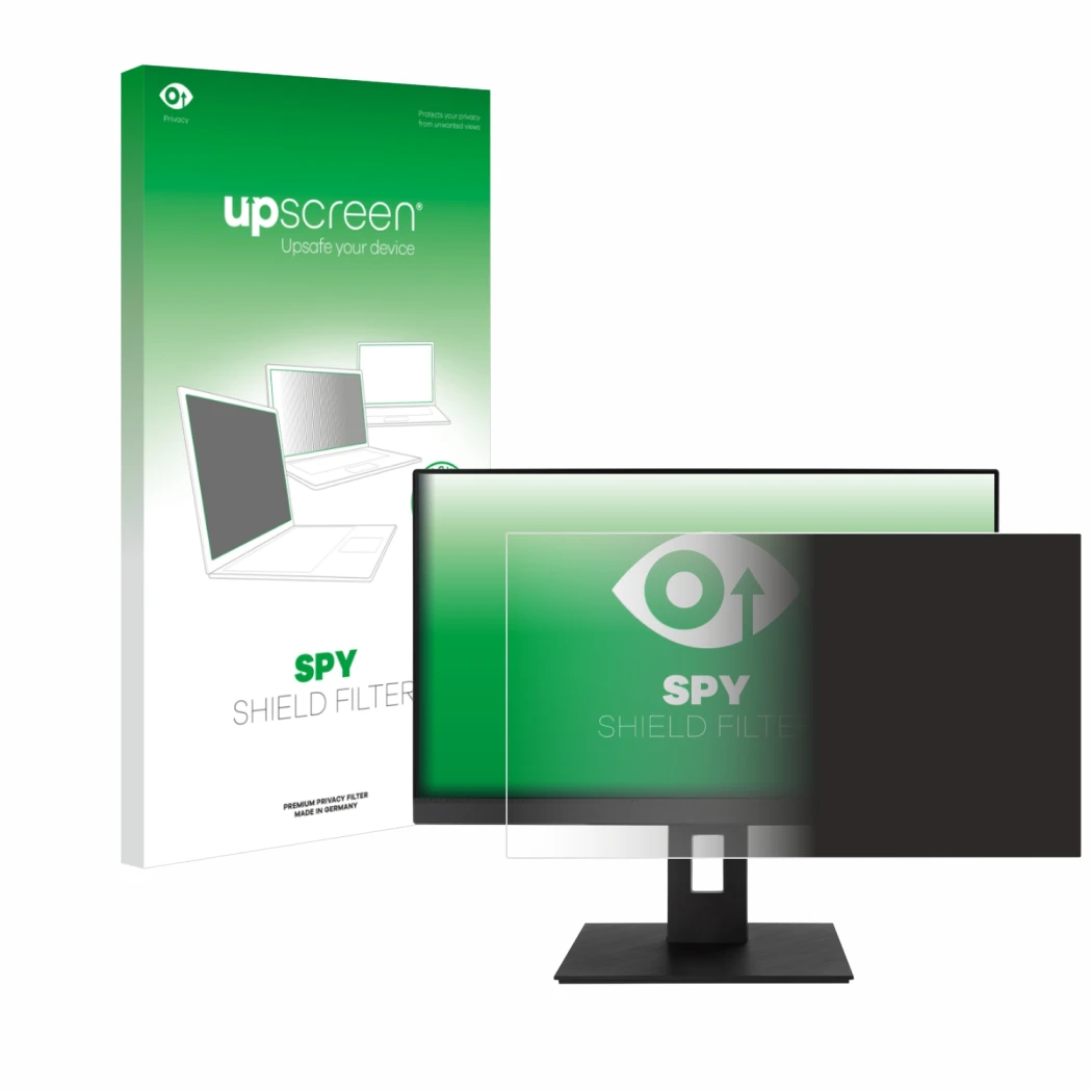 Parte frontale di una confezione del prodotto con il logo del marchio upscreen. Accanto è raffigurato il dispositivo ASUS BE24