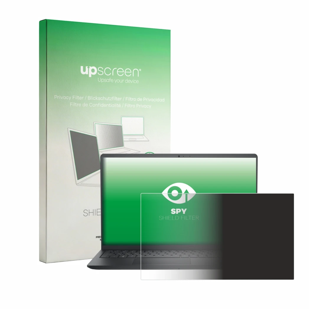 Parte frontale di una confezione del prodotto con il logo del marchio upscreen. Accanto è raffigurato il dispositivo Dell Pro