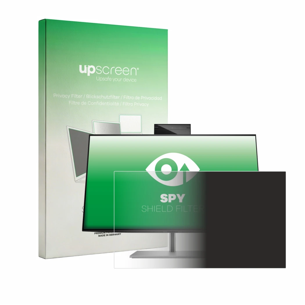 Parte frontale di una confezione del prodotto con il logo del marchio upscreen. Accanto è raffigurato il dispositivo HP Z24m G