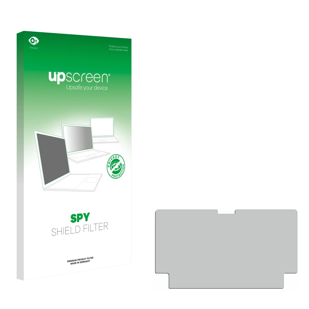 Parte frontale di una confezione del prodotto con il logo del marchio upscreen. Accanto si trova la protezione per lo schermo 
