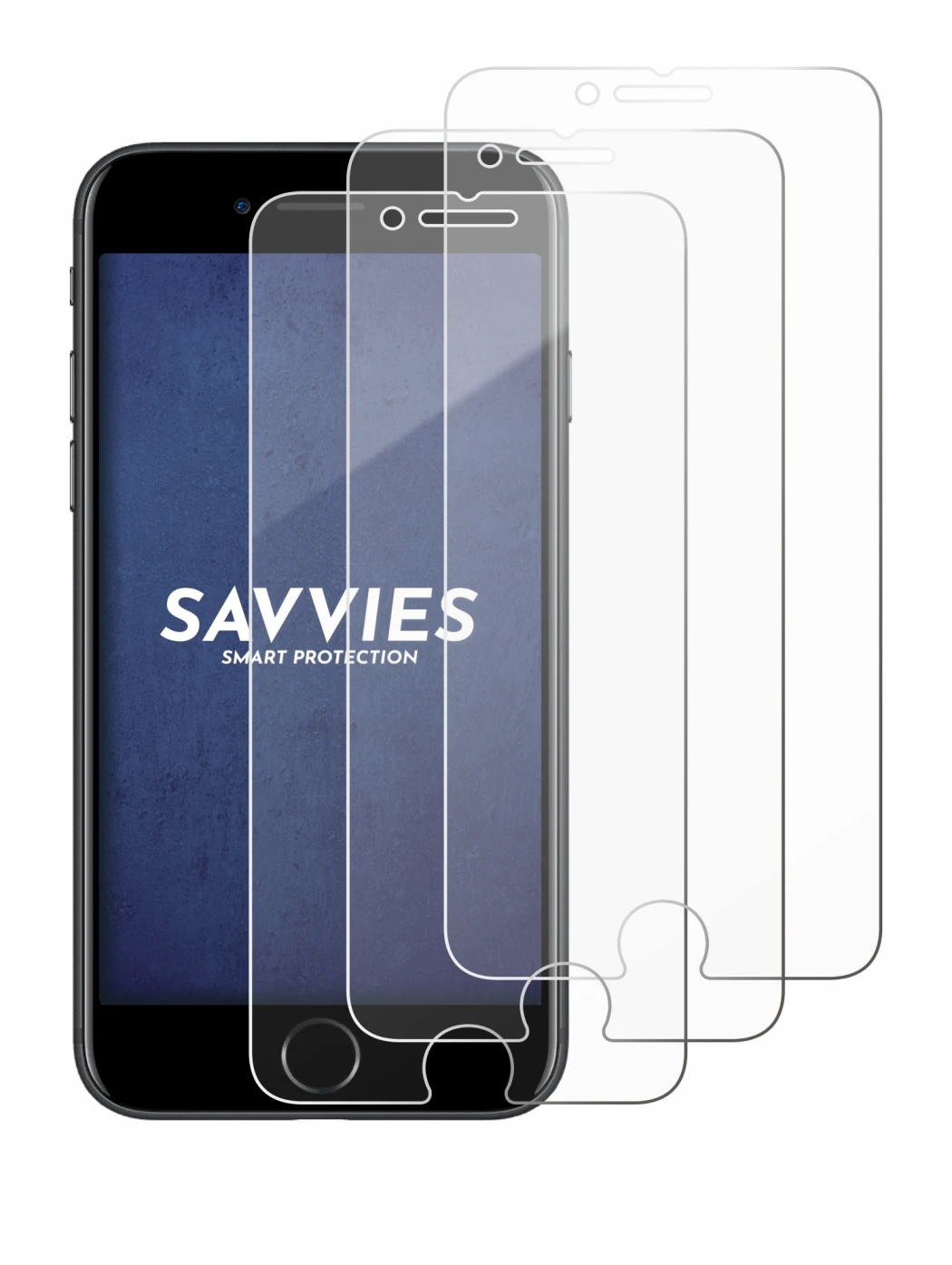 Immagine del dispositivo Apple iPhone 7 con un'ampia varietà di protezioni per lo schermo.