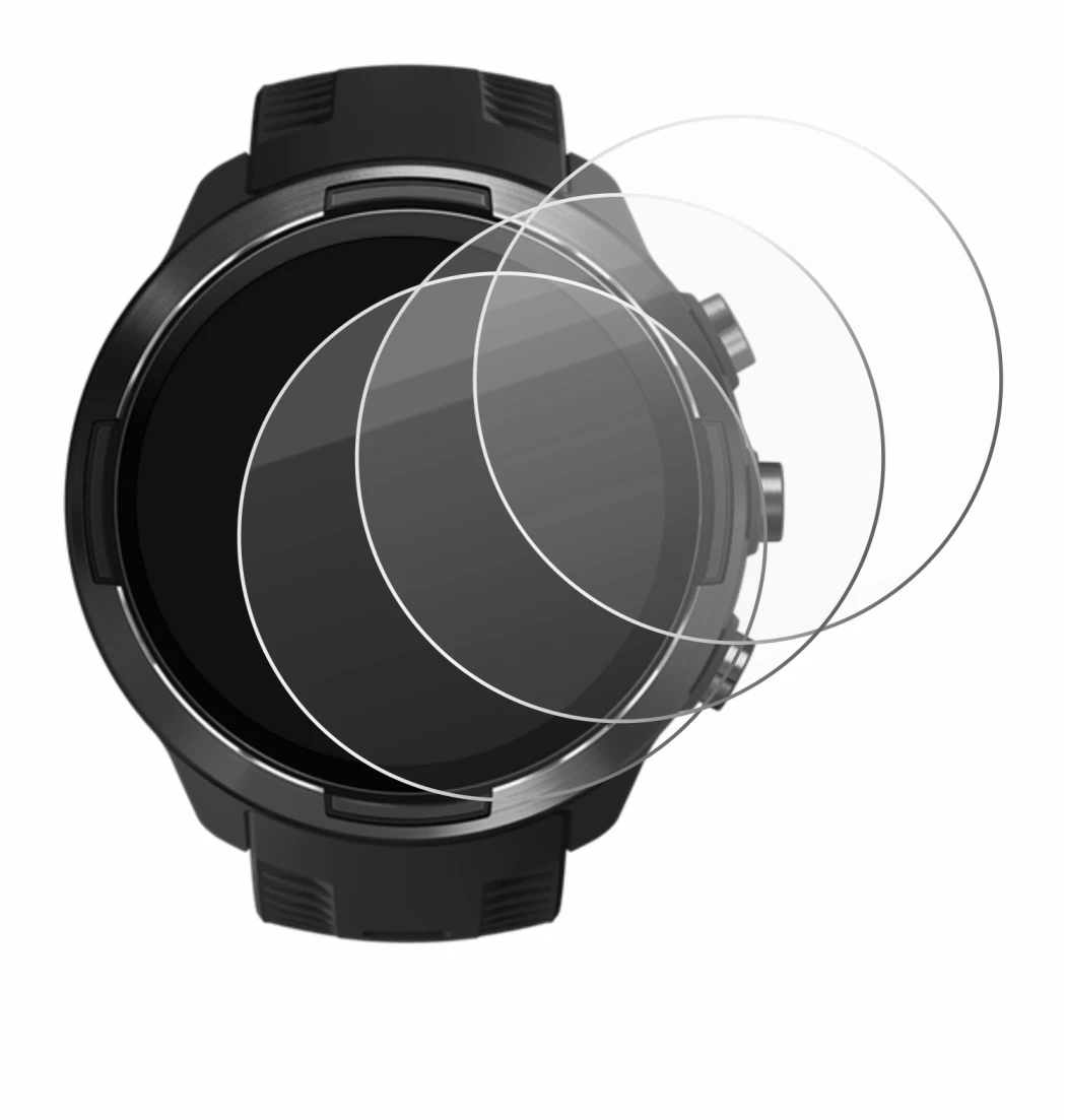 Immagine del dispositivo Suunto 9 con un'ampia varietà di protezioni per lo schermo.